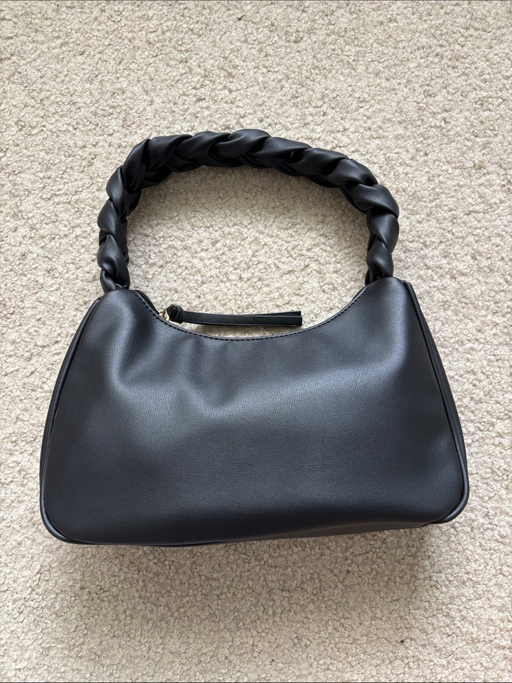 Black Braided-Handle Shoulder Bag